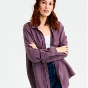 American Eagle 100% Cotton Button Down Shirt Jacket Size Medium Soft Purple